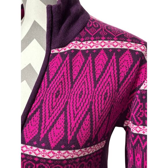 Obermyere Wool Blend Ski Sweater Pink Ladies Medium Fair Isle Full Zip - Picture 2 of 8
